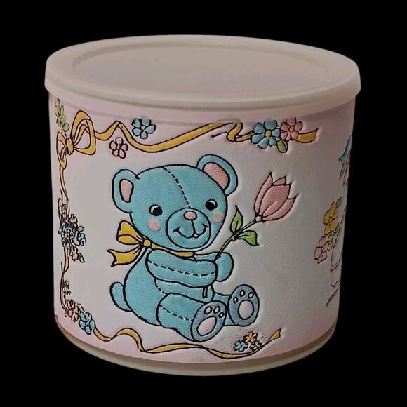 Vintage Faux Leather Storage Can Baby Room Decor Container Teddy Blocks Lid - Picture 1 of 10